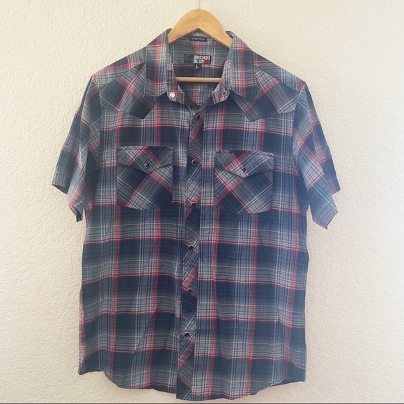Anchor Blue Vintage Slim Fit snap buttons shirt Size Large - Picture 1 of 8